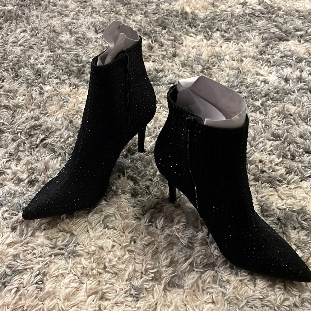 Scoop stiletto booties, size 9.5 US, black color with black studs.